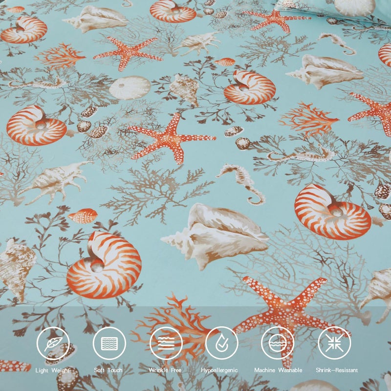 Brandream Luxury Nautical Bedding Queen Size Sheets Set Egyptian Cotton Coastal Beach Bed Sheet Set Deep Pockets 18 Inch 4-Piece Bed Sheets - Image 5